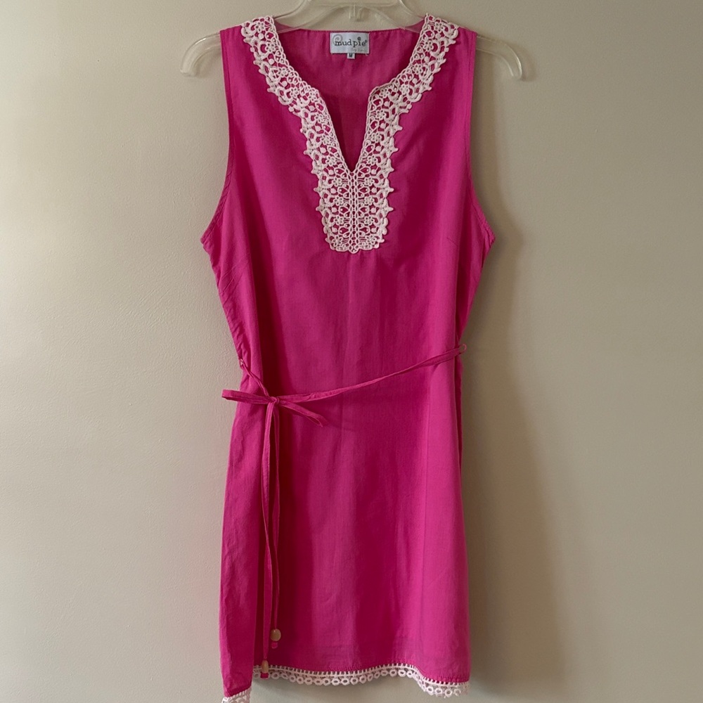 Mud Pie Pink Sleeveless Dress with Lace Trim